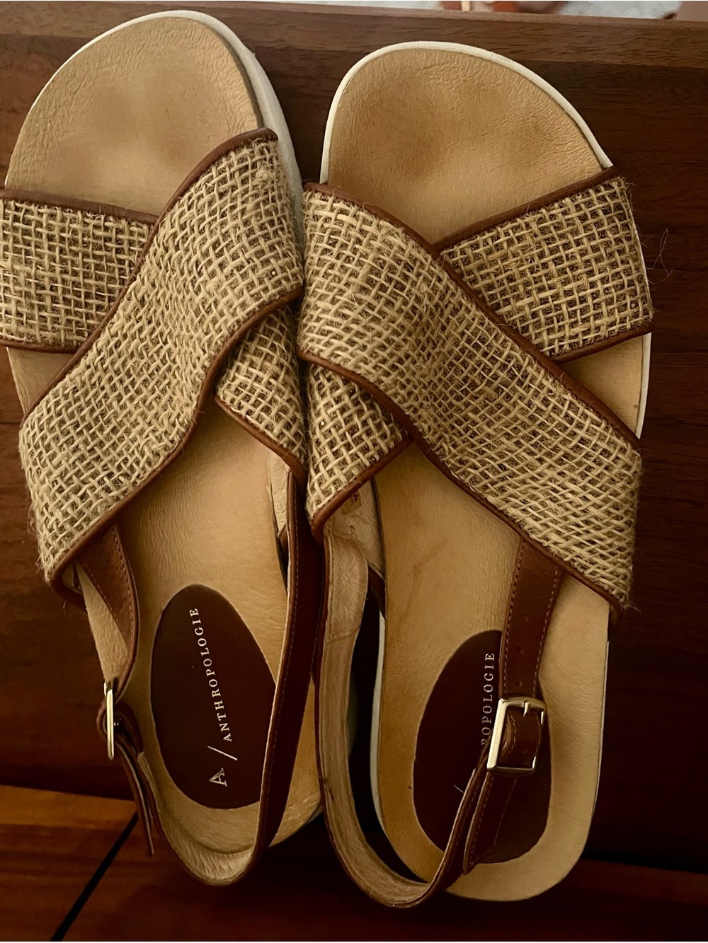 Anthropologie Braided Crisscross Tan Slingback Sandals